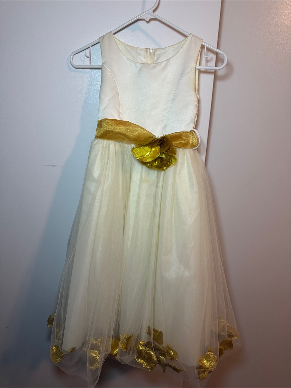 Ivory and Gold Flower-Trim Girls' Dress